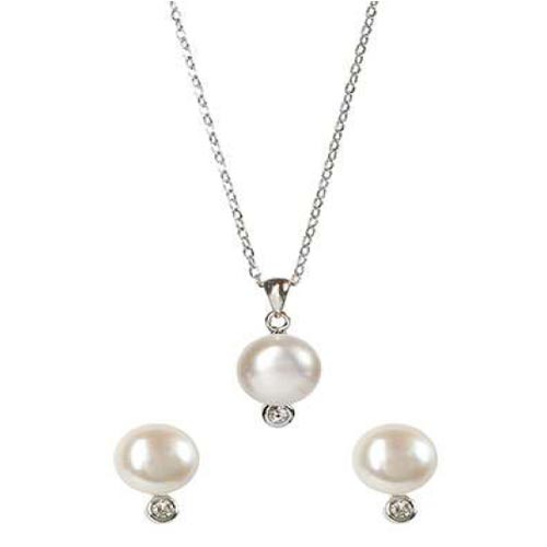 Sterling Silver Cultured Freshwater Pearl Necklace and Earrings Set