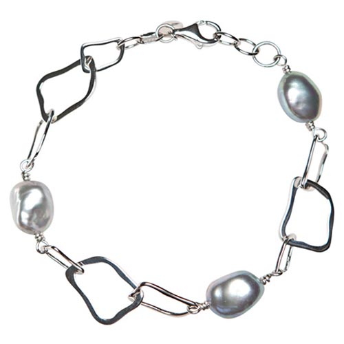Sterling Silver 10mm Baroque Cultured Freshwater Pearl Bracelet