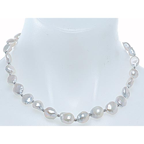 Sterling Silver Baroque Cultured Freshwater Pearl Strand Necklace