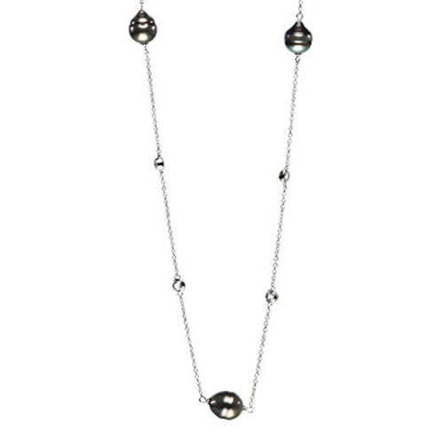 Sterling Silver Tahitian Cultured Pearl White Topaz Necklace 37in