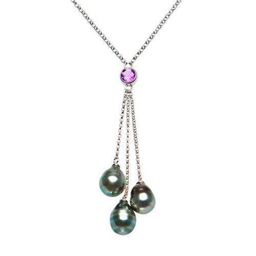 Sterling Silver Tahitian Cultured Pearl Trio Necklace