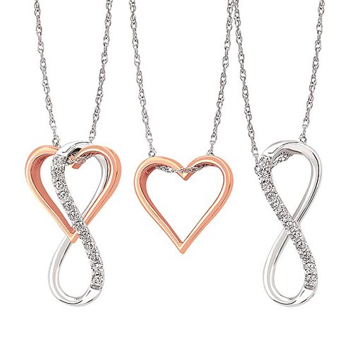 10k Rose and White Gold Enhanceables Infinity Heart Diamond Necklace