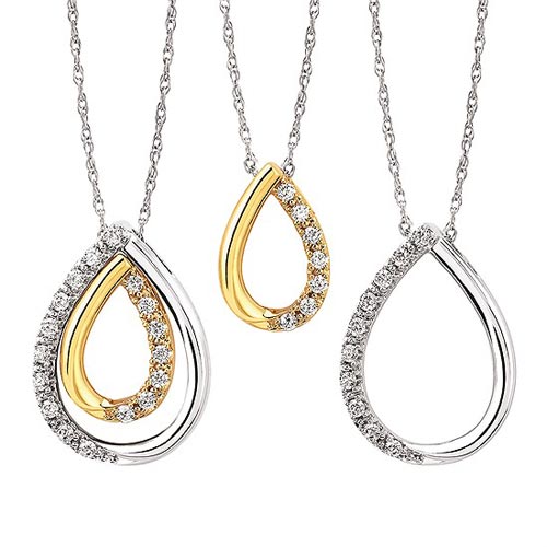 10k Two-tone Gold Enhanceables Tear Drop Diamond Necklace