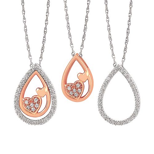 10k Two-tone Gold Enhanceables Tear Drop and Heart Diamond Necklace