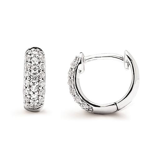 14k White Gold 1/4 ct tw Diamond Pave Hoop Earrings