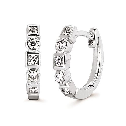 14k White Gold 1/5 ct tw Diamond Square And Round Bezel Hoop Earrings