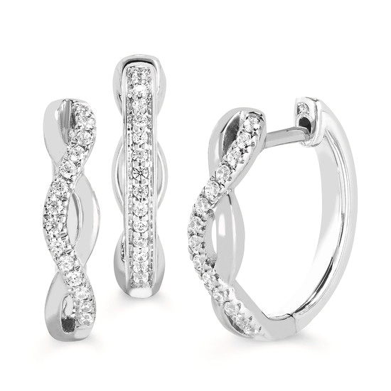 10k White Gold 1/4 ct tw Diamond Reversible Twist Huggie Hoop Earrings