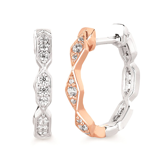 10k White and Rose Gold 1/4 ct tw Diamond Reversible Geometric Huggie Hoop Earrings