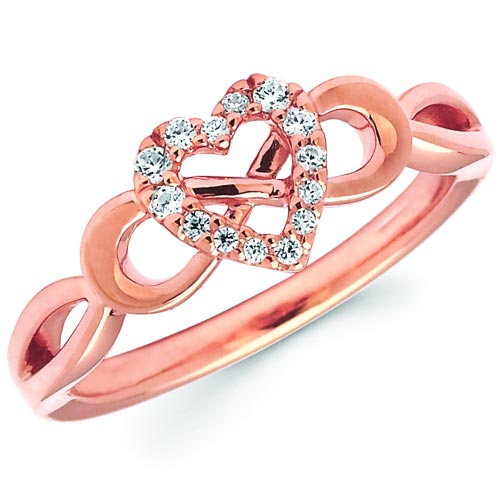 14k Rose Gold 1/10 ct Diamond Heart Infinity Ring
