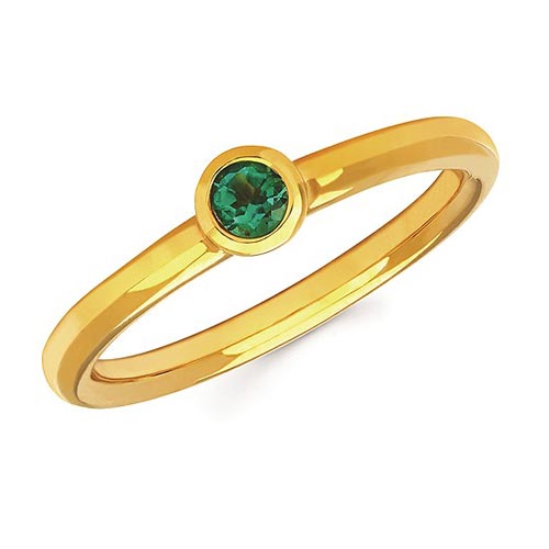 14k Yellow Gold 1/6 ct Emerald Bezel Stackable Ring