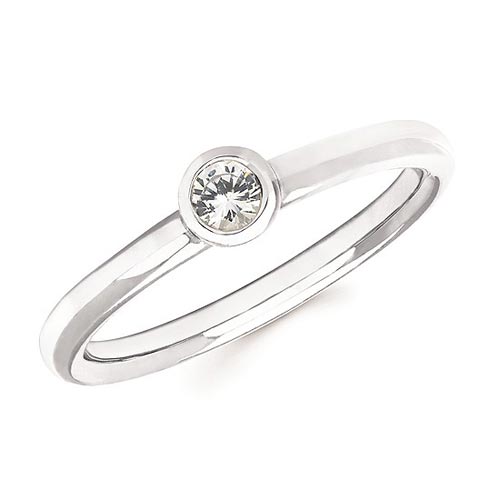 14k White Gold 1/6 ct White Sapphire Bezel Stackable Ring