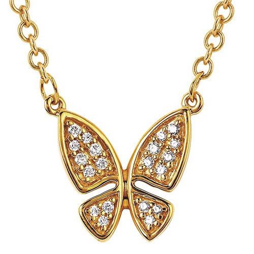 10k Yellow Gold .08 ct tw Diamond Butterfly Necklace