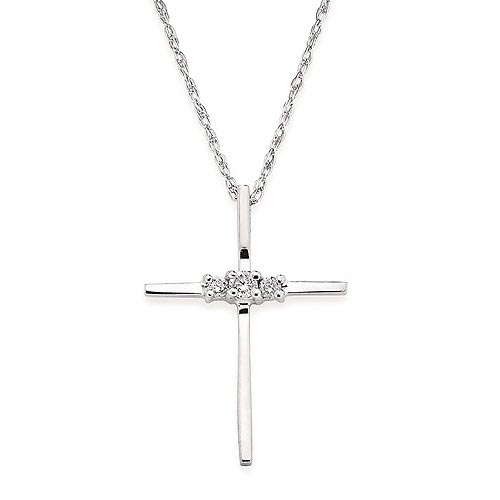 Sterling Silver Slender 1/10 ct Diamond Cross Necklace