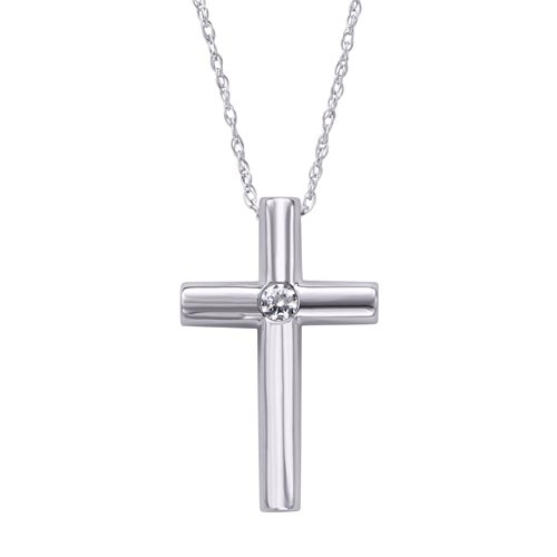 10k White Gold .05 ct Diamond Latin Cross Pendant Necklace