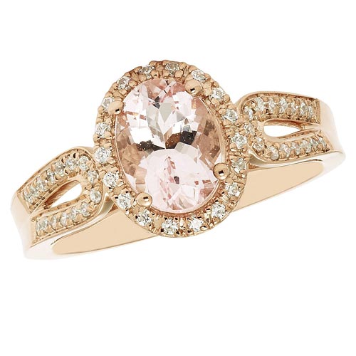 14k Rose Gold 1.25 ct Oval Morganite Engagement Diamond Halo Ring 