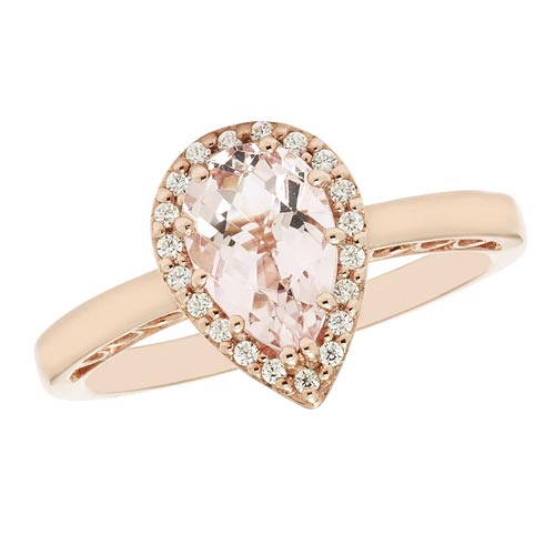 14k Rose Gold 0.85 ct Pear Morganite Halo Ring with Diamonds