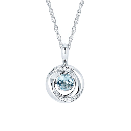 Silver 3/8 ct Shimmering Aquamarine Knot Necklace with Diamond Accents