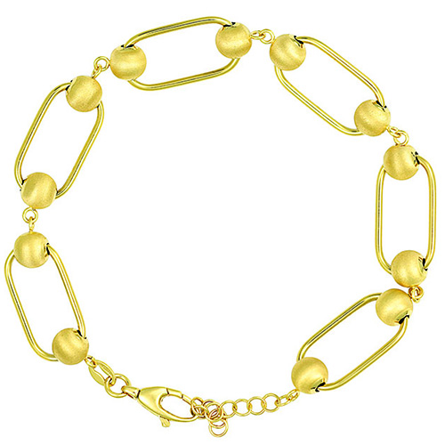 14k Yellow Gold Paper Clip Bracelet with Textured Balls 7in