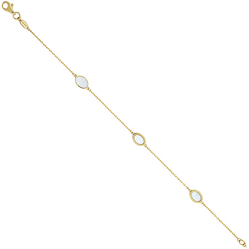 14k Yellow Gold Oval Mother of Pearl Station Bracelet