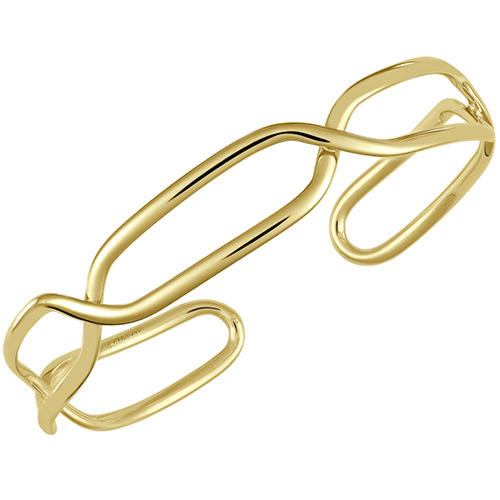 14k Yelow Gold Crossover Long Link Cuff Bangle Bracelet