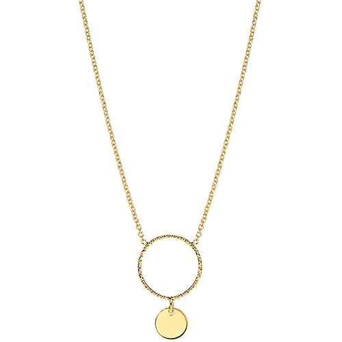 14k Yellow Gold Diamond-cut Open Circle and Disc Necklace