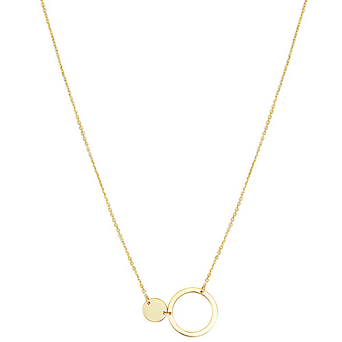 14k Yellow Gold Polished Open Circle and Disc Necklace