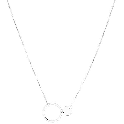 14k White Gold Polished Open Circle and Disc Necklace