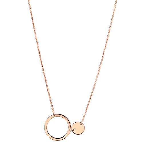 14k Rose Gold Open Circle and Disc Necklace with Polished Finish