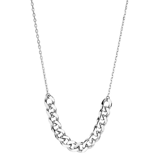 14k White Gold Mini 4mm Curb Links on Diamond-cut Cable Necklace