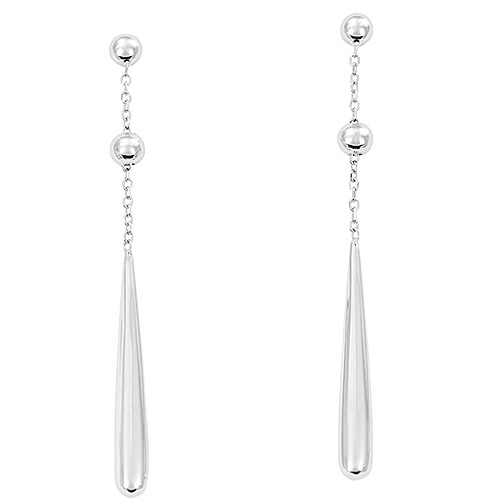 14k White Gold Cable Chain Teardrop Earrings with Ball Accents