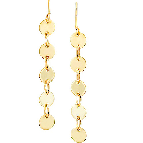 14k Yellow Gold Five Disc Linear Drop Earrings