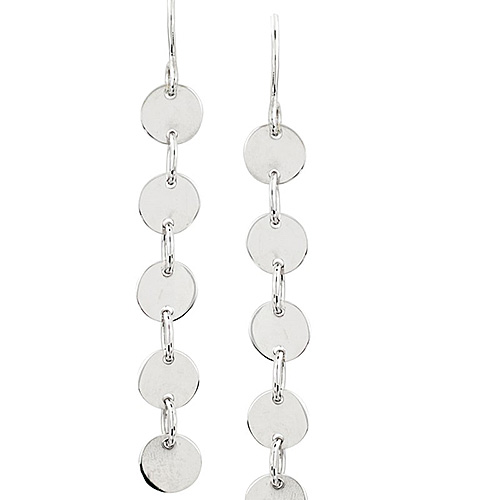 14k White Gold Five Disc Linear Drop Earrings
