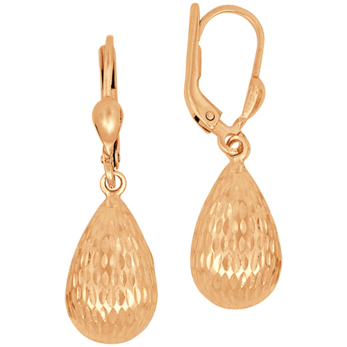 14k Rose Gold Diamond-cut Tear Drop Lever Back Dangle Earrings
