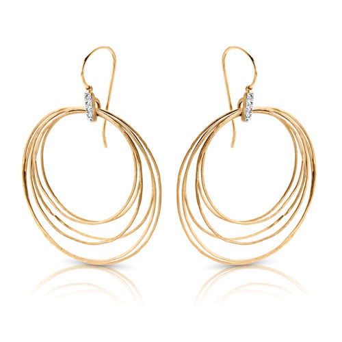 14k Yellow Gold 1/20 ct tw Diamond Hanging Hoop Earrings French Wires