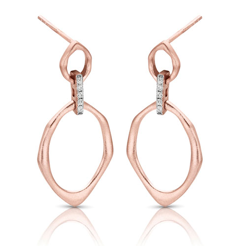 14k Rose Gold 1/20 ct tw Diamond Pointed Duo Hoop Earrings