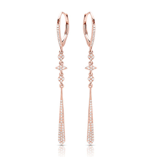 14k Rose Gold 1/4 ct tw Diamond Slender Drop Dangle Earrings