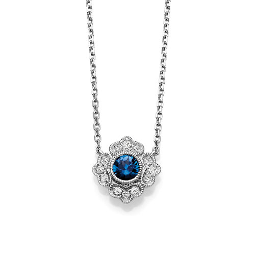 14k White Gold 1/4 ct tw Blue Sapphire Floral Necklace with Diamonds