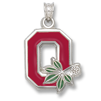 Sterling Silver 5/8in Ohio State Block O Enameled Pendant