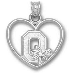 Sterling Silver 5/8in Ohio State Block O Heart Pendant