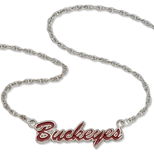 Sterling Silver 18in Buckeyes Enameled Script Necklace