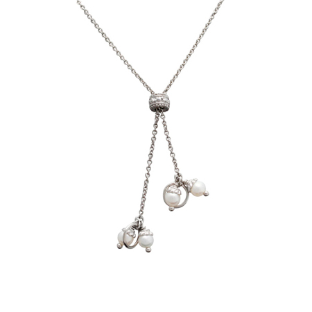 Sterling Silver 27in Y Cable Chain with White 4mm Pearls