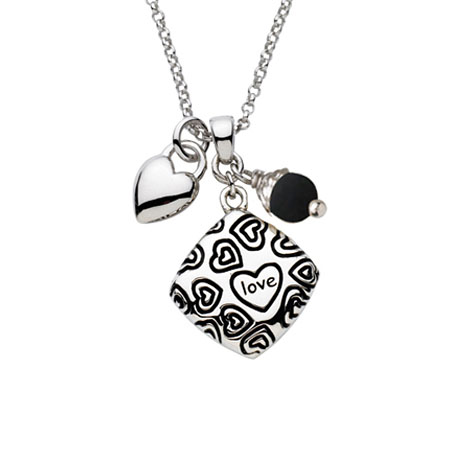 Sterling Silver 18in Pillow Heart Necklace with Black Pearl
