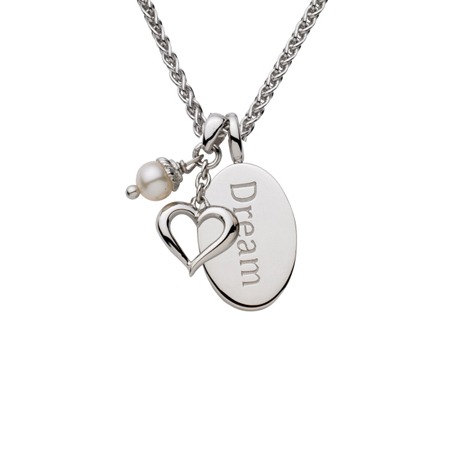 Sterling Silver 18in Dream Oval Necklace with Open Heart and Pearl