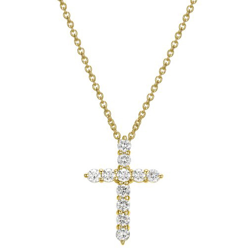  18k Gold Over Sterling Silver 1/2 ct tw Lab Grown Diamond Cross Necklace