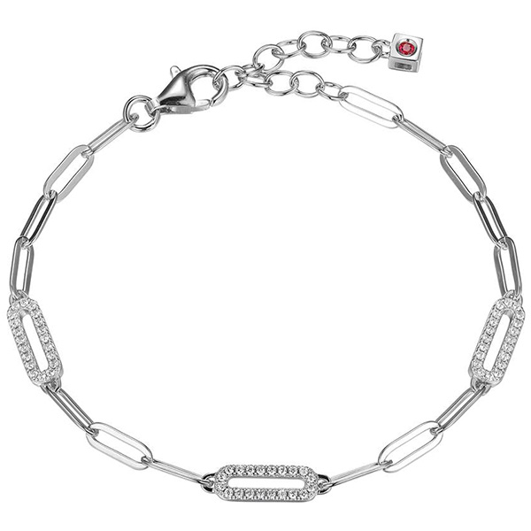 ELLE Sterling Silver Cubic Zirconia Paperclip Station Bracelet