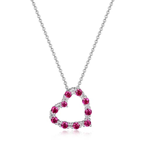 Sterling Silver Created Ruby and Lab Grown Diamond Heart Necklace