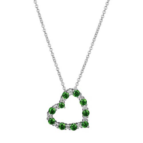 Sterling Silver Created Emerald and Lab Grown Diamond Heart Necklace