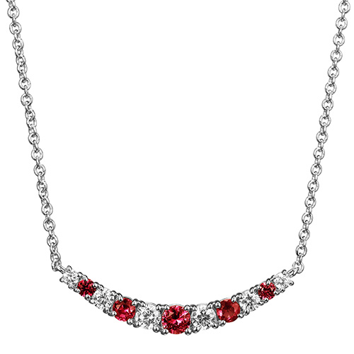 Sterling Silver Created Ruby and Lab Grown Diamond Curved Bar Necklace