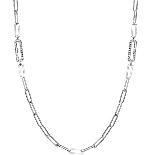 Sterling Silver Cubic Zirconia Paperclip Necklace 32in