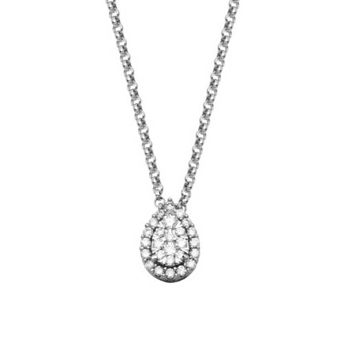 Platinum Over Sterling Silver 1/4 ct tw Lab Grown Diamond Pear Cluster Necklace